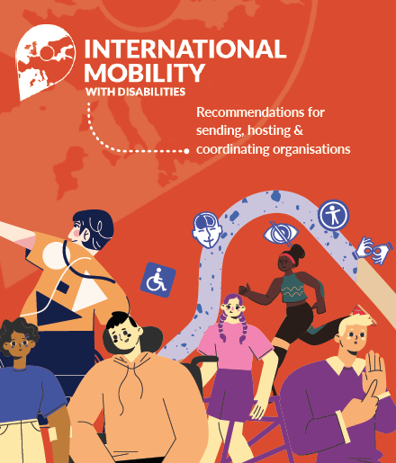 Visuelle Darstellung des Deckblatts einer Broschüre mit Empfehlungen für entsendende, aufnehmende und koordinierende Organisationen, die im Bereich der internationalen Mobilität junger Menschen tätig sind